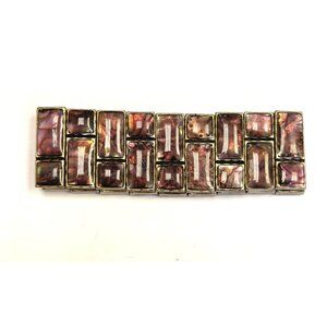 Stretch Bracelet With Rectangular Purple/Brown Enameled Links